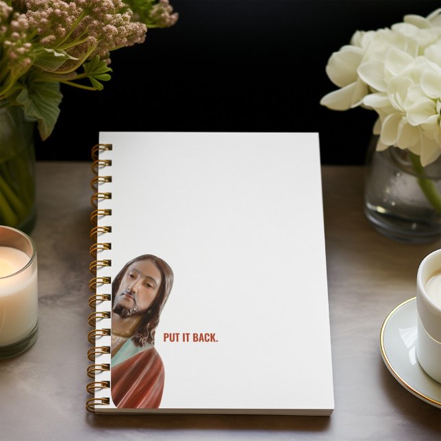 Caderno Espiral Coloque De Volta Jesus Engraçado No Fundo Branco (Criador carregado)