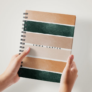 Caderno Espiral Colorblock Castanho e Abstrato Verde Stripes Monog