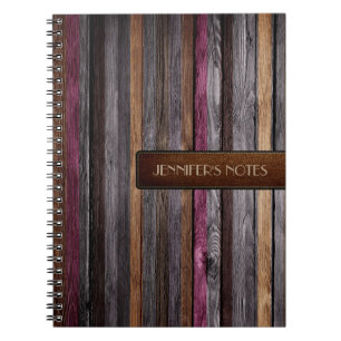 Caderno Espiral Colores Quentes De Couro Elegante De Madeira Parec