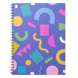 Caderno Espiral Colorful Abstract Geometric Memphis Style Pattern