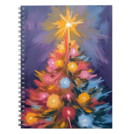 Caderno Espiral Colorful Christmas Tree Lights Watercolor