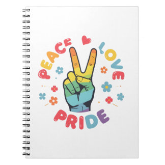 Caderno Espiral Colorful design with peace, love and pride hand