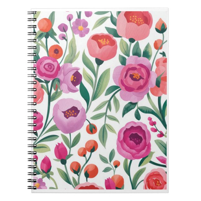 Caderno Espiral colorful floral garden illustration seamless patte (Frente)