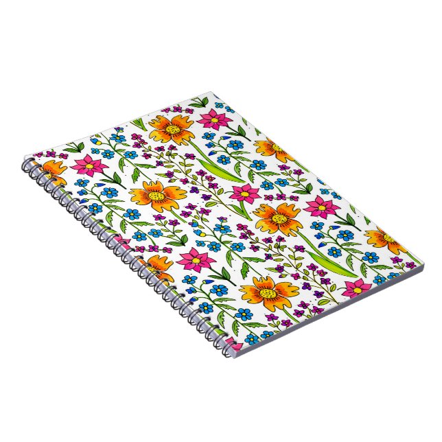 Caderno Espiral Colorful Hand-Drawn Wildflower Pattern  (Lado Direito)