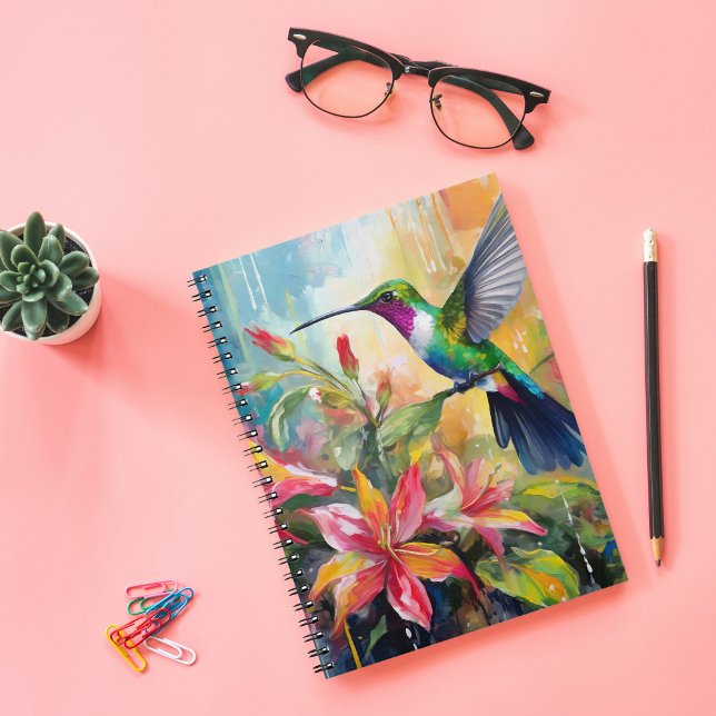 Caderno Espiral Colorful Hummingbird Modern Art (Criador carregado)