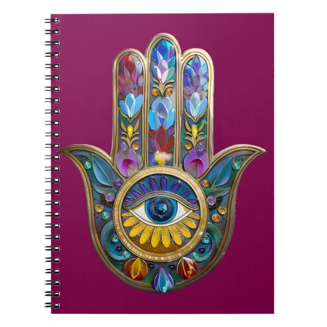 Caderno Espiral Colorful Petals Leaves Hamsa Sapphire Third Eye (Frente)
