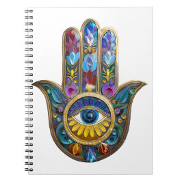 Caderno Espiral Colorful Petals Leaves Hamsa Sapphire Third Eye
