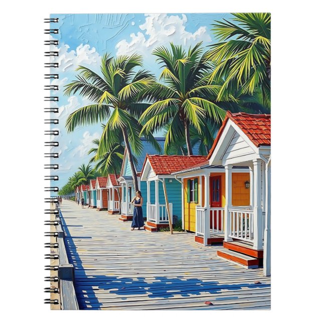 Caderno Espiral Colorful Tropical Vibrant Beach Huts (Frente)