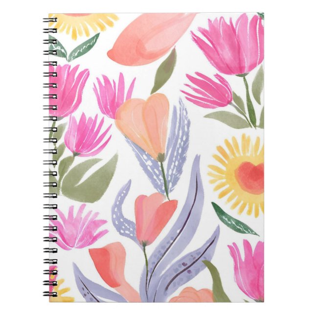 Caderno Espiral Colorful Watercolor Wildflowers | Hand Painted (Frente)