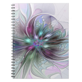 Caderno Espiral Colorida Fantasy Abstrato Moderna Flor Fractal