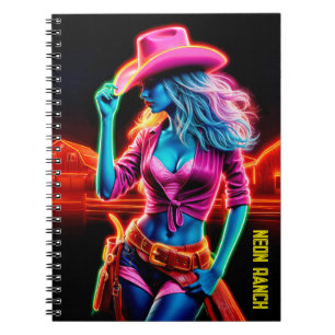 Caderno Espiral Colorida garota ocidental com chapéu de cowboy ros