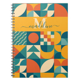 Caderno Espiral Colorida Geométrica Retroativa Personalizada