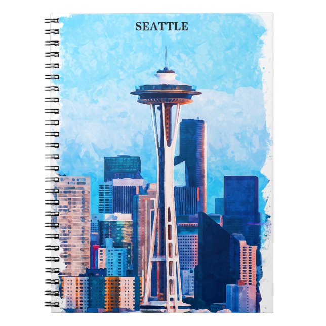 Caderno Espiral Colorida Seattle Washington Cityscape (Frente)