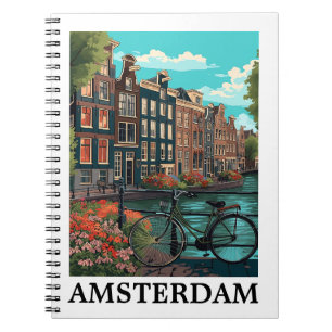 Caderno Espiral Colorida Vintage Amsterdã Vista do Canal Holandês