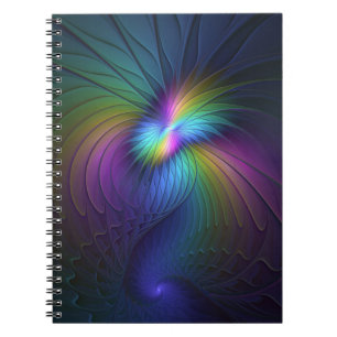 Caderno Espiral Colorido Com Arte Fractal Abstrato Azul Moderno