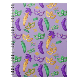 Caderno Espiral Colorido com padrão de Mardi Gras 