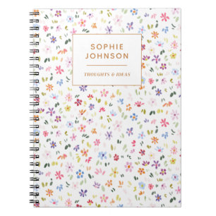 Caderno Espiral Colorido Floral Bonito Feminino Roxo Personalizado