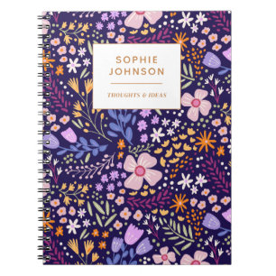 Caderno Espiral Colorido Floral Bonito Feminino Roxo Personalizado