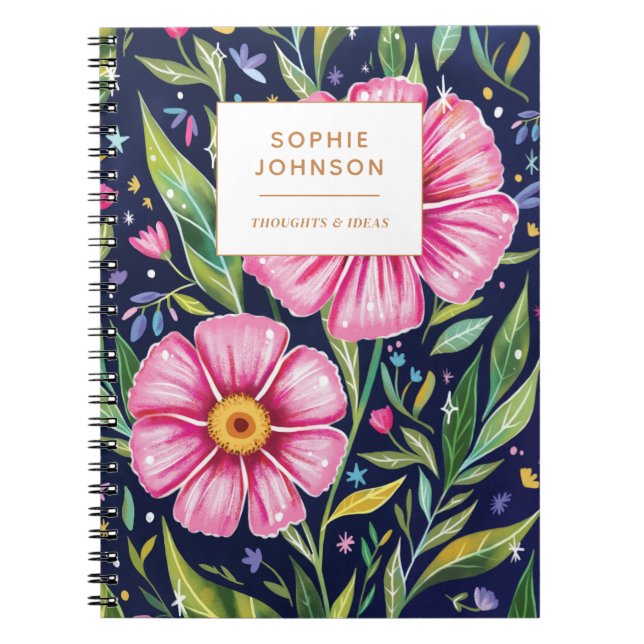Caderno Espiral Colorido Floral Bonito Meninas Roxo Personalizado (Frente)