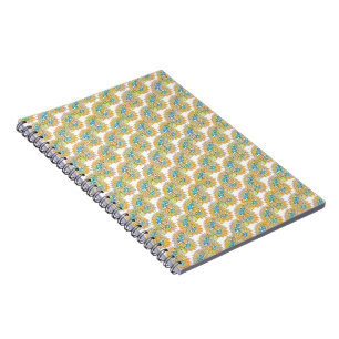 Caderno Espiral Colorido Paisley Laranja Turquesa Lima