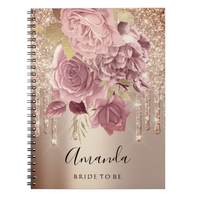 Caderno Espiral Colunas de Chá de panela de Nome Rosas Rosa-Rosa (Frente)