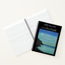 caderno espiral com citação de mar e montanha.