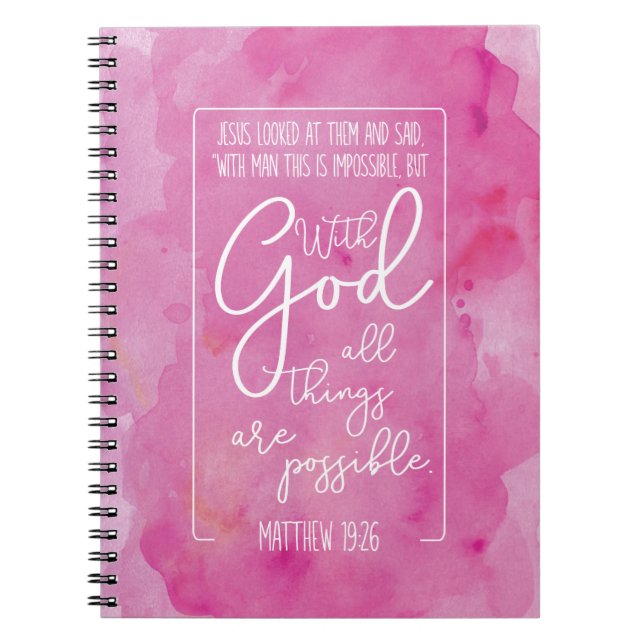 Caderno Espiral Com deus todas as coisas são 19:26 possível de (Frente)