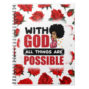 Caderno Espiral Com Deus tudo é possível melanina mana negra