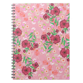 Caderno Espiral com Flores e joaninhas