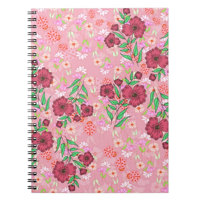 Caderno Espiral com Flores e joaninhas (Frente)