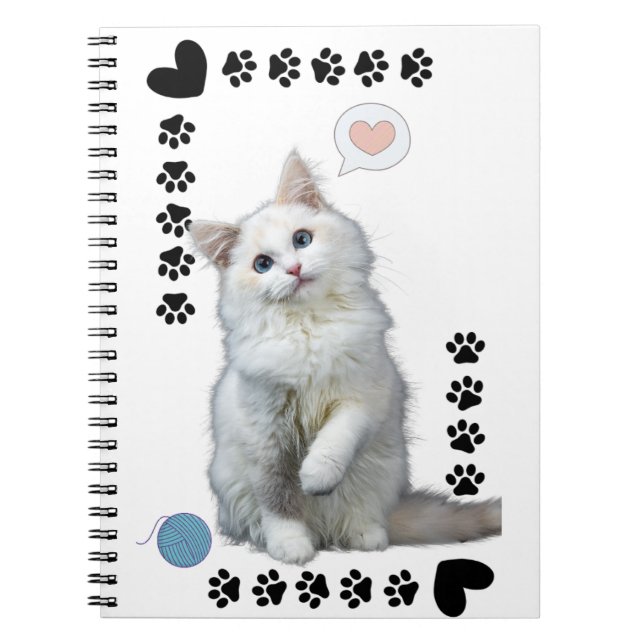 Caderno Espiral com Foto Gatinho Branco (Frente)