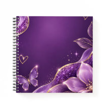 Caderno Espiral com Glitter Floral Roxo