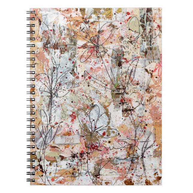 Caderno espiral com obra de arte de mídia mista. (Frente)