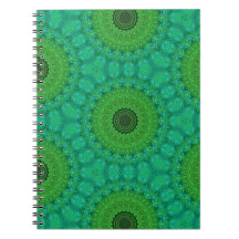 Caderno Espiral com Padrão Circular Verde e Azul