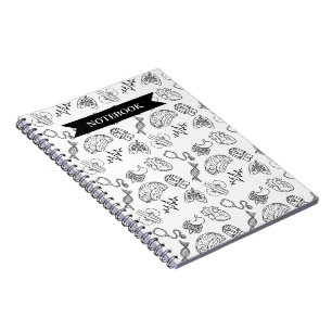 Caderno Espiral com Padrão de Desenhos Simples de