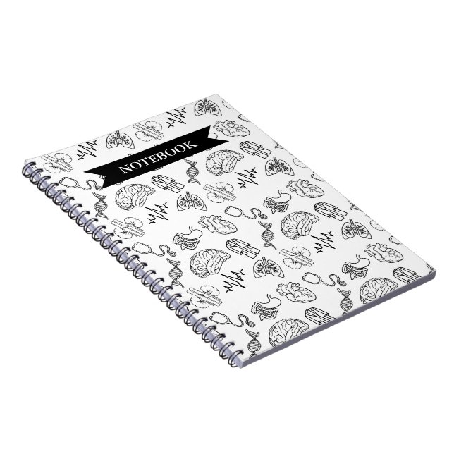 Caderno Espiral com Padrão de Desenhos Simples de  (Lado Direito)
