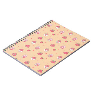 Caderno Espiral com Padrão de Morango Fofo