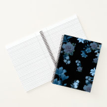 Caderno Espiral com Padrão Floral Azul-Elegante