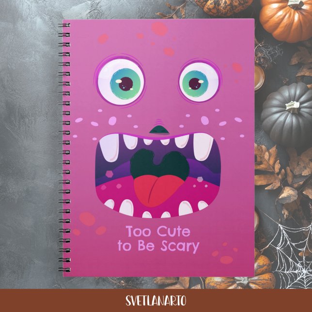 Caderno Espiral com Rosto de Monstro Rosa Fofo (Frontal view)