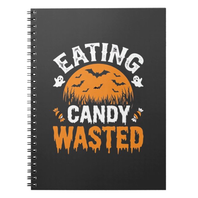 Caderno Espiral Comendo Doce Desperdiçou o Design de Halloween_1 (Frente)