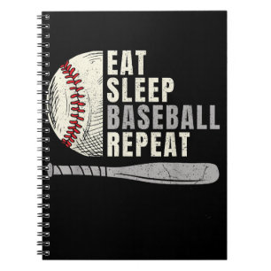 Caderno Espiral Comer Dormir Beisebol Repetir Beisebol Engraçado J