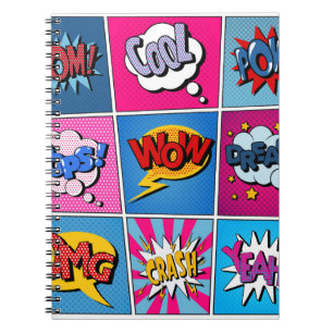Caderno Espiral Comic Bubbles Set. Expressões Bom, Legal, Poa, Oop
