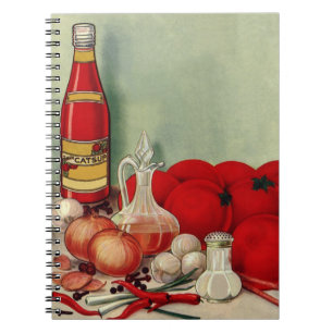 Caderno Espiral Comida Italiana Vintage Tomate Cebolas Pimentões M