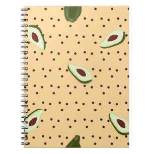Caderno Espiral Comidas saudáveis. Padrão de abacate sem costura, 