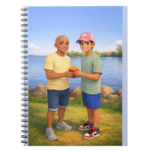 Caderno Espiral Compartilhando batatas fritas pelo lago (Frente)