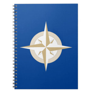 Caderno Espiral Compass Dourado e branco no campo azul