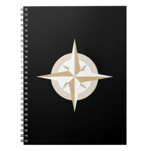 Caderno Espiral Compass Dourado e branco sobre preto