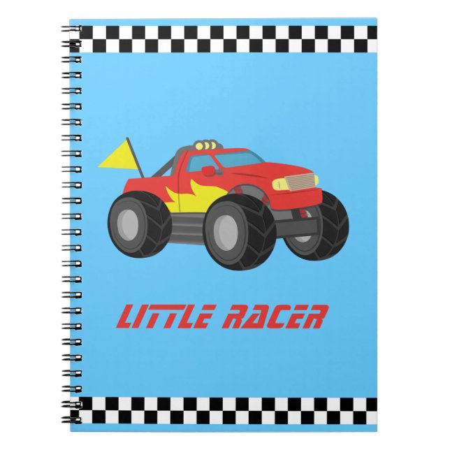 Caderno Espiral Competindo o monster truck vermelho, para meninos (Frente)