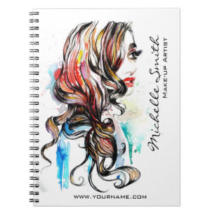 Caderno Espiral Composição colorida da mulher da tinta abstrata