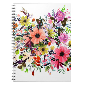 Caderno Espiral Composição de aquarela. Grande buquê de wi